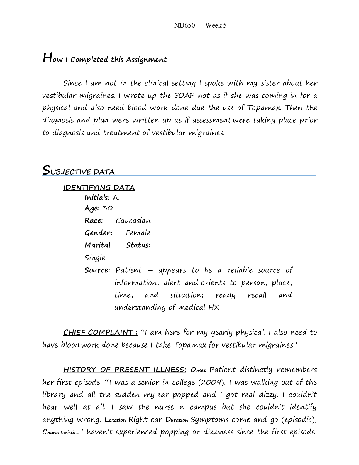 Preview image for Week 5 SOAP  note AS-Professional Nursing Skills Latest|Annual & Blood Work|